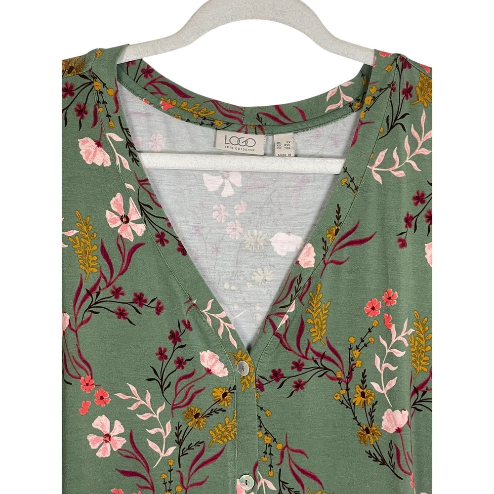 LOGO Lori Goldstein 3X Green Floral Tunic Dress Sharkbite Lagenlook Boho - Picture 8 of 16